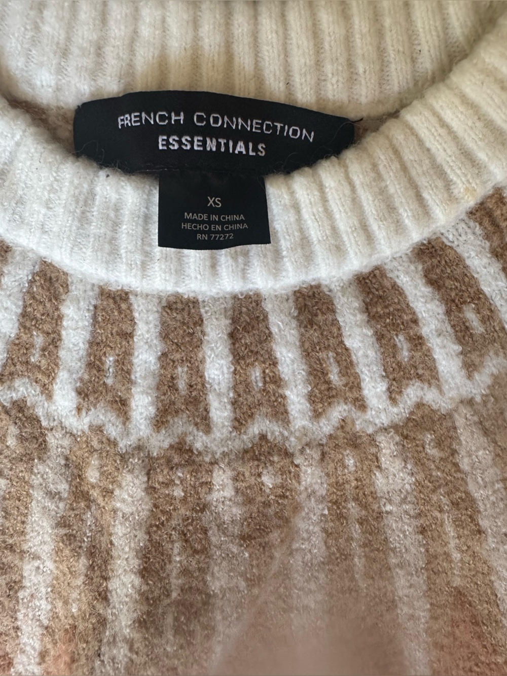 French Connection Tan, White & Brown Nordic Yoke Crewneck Sweater XS - Picture 4 of 4